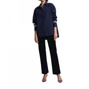 NEW A.L.C. calvin crystal embellished long sleeve shirt in navy